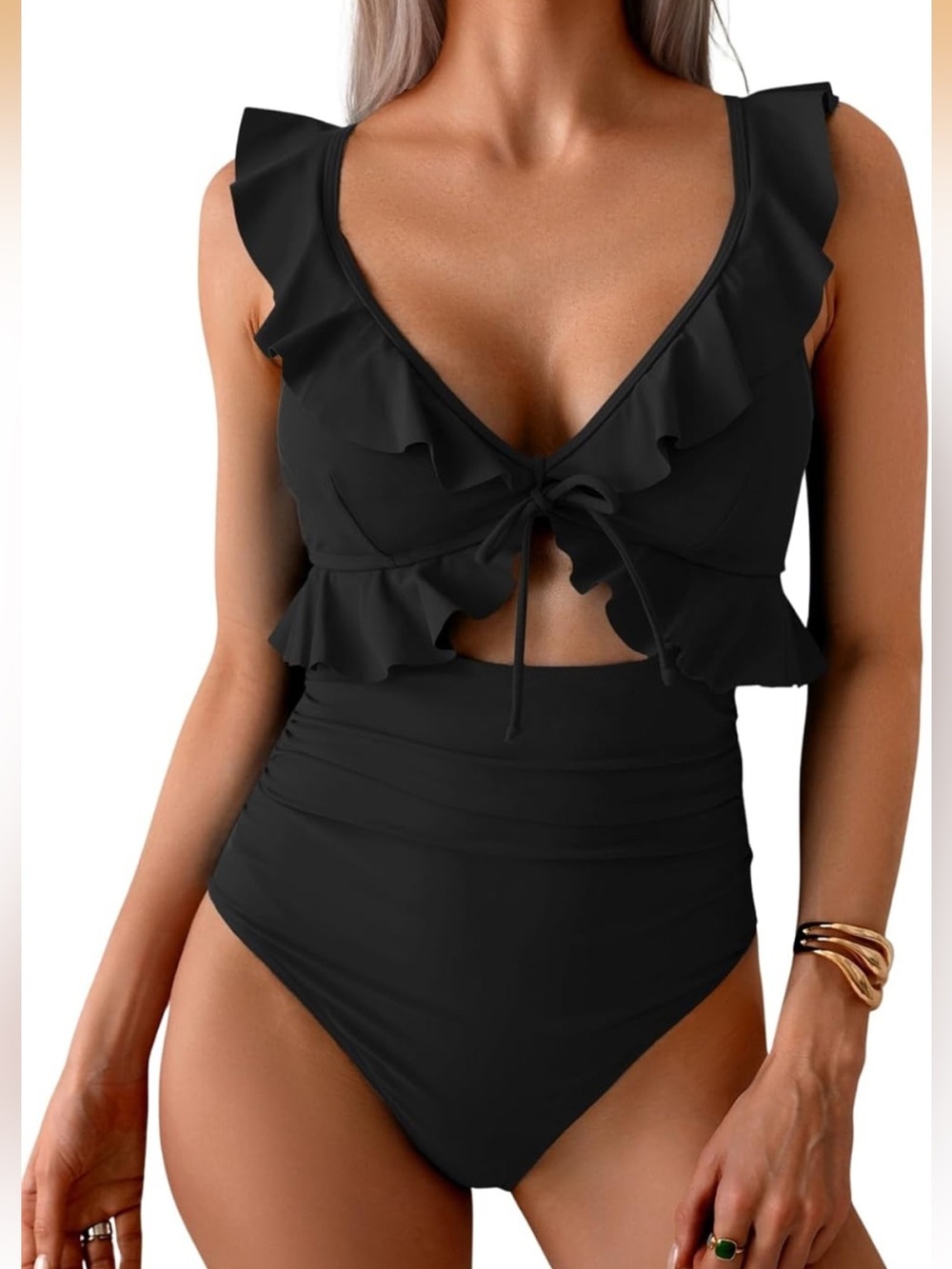 One Piece Swimsuit  Tummy Control Ruffle V Neck L. 2035/4-1